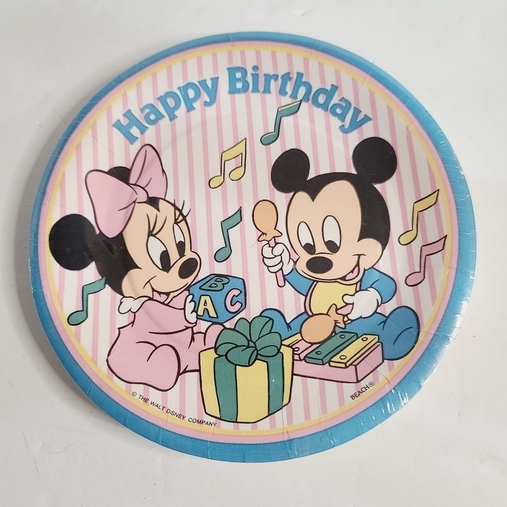 Deadstock Vintage 90s Disney Baby Mickey Minnie Happy Birthday Plates